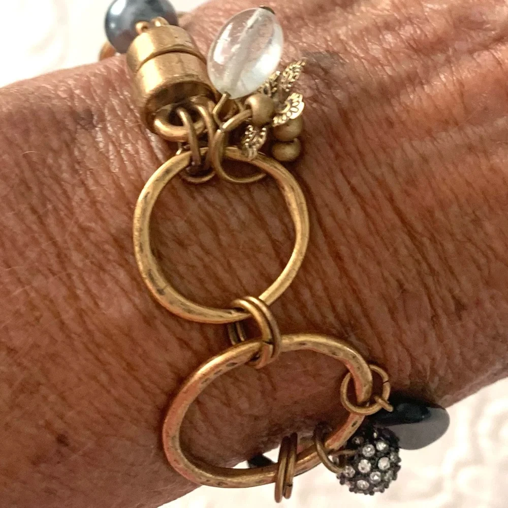 CHICO’S Charm Bracelet Matte Gold Bronze Magnet Clasp